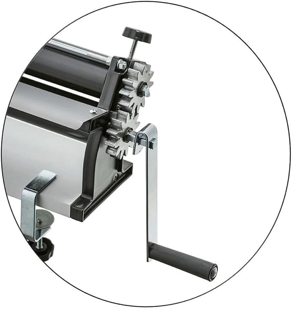 Mașină de întins aluat de pizza DKN cu manivelă, 48,8 cm, mașină de făcut paste, tavă de aluat cu role antiaderente și control al grosimii - Construcție solidă din oțel și aluminiu