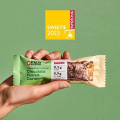 MaxiNutrition Baton proteic vegan cremos cu ciocolată, arahide și caramel 12x45g - baton proteic vegan, 18% proteine, 8,3g per baton, conținut scăzut de zahăr (0,9g), fără zahăr adăugat, fără arome artificiale