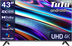 TuTu TUS43UQ1A Smart TV 43 inch (108 cm) 4K UHD LED TV Android TV cu WLAN, HDR, triplu tuner DVB-C/S/S2/T/T2, Bluetooth, Prime Video, Netflix, YouTube, DAZN, Disney+