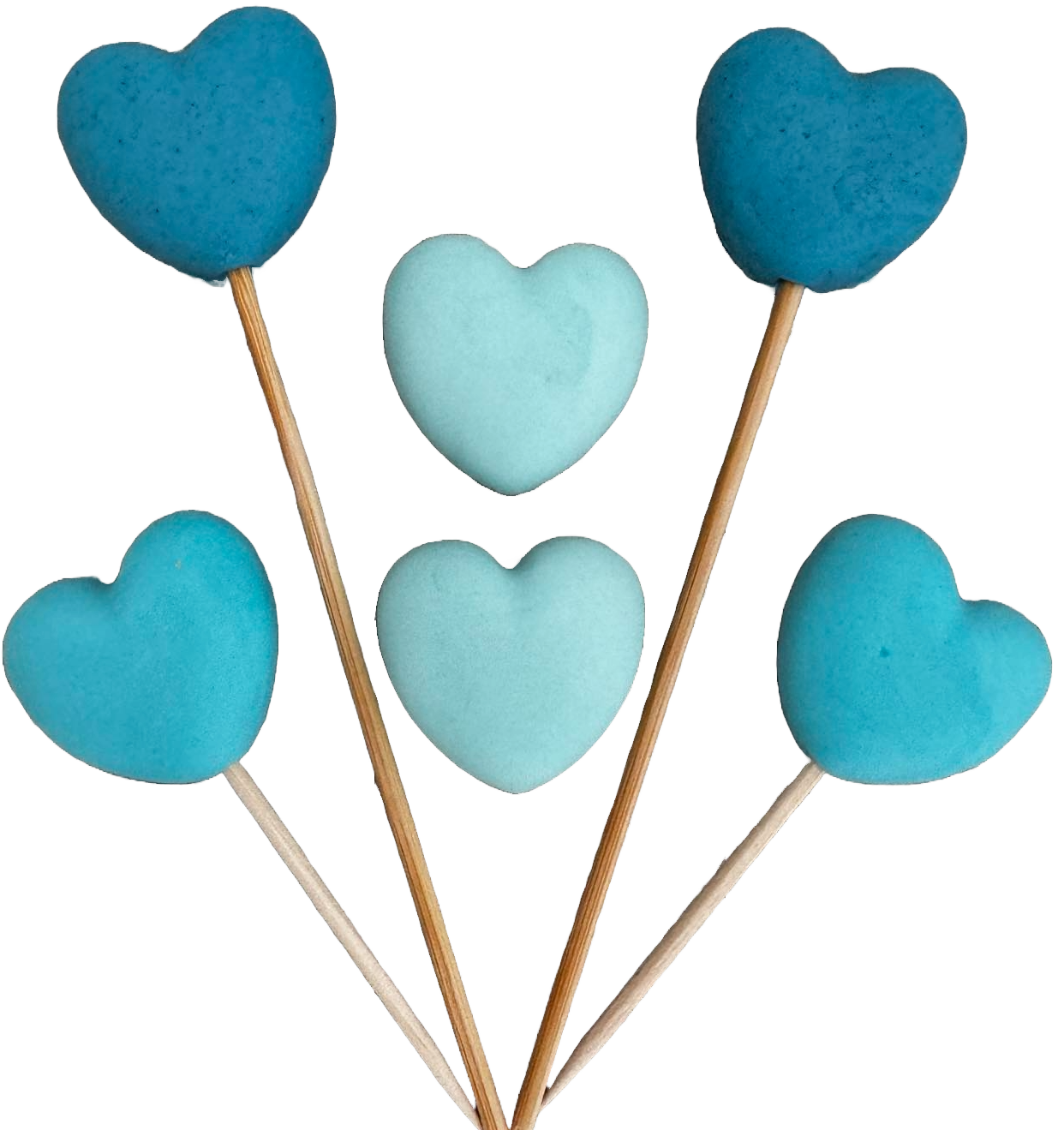 Set 6 decoratiuni comestibile din zahar, Inimi albastre Decoratiuni din Pasta de Zahar Naty Shop