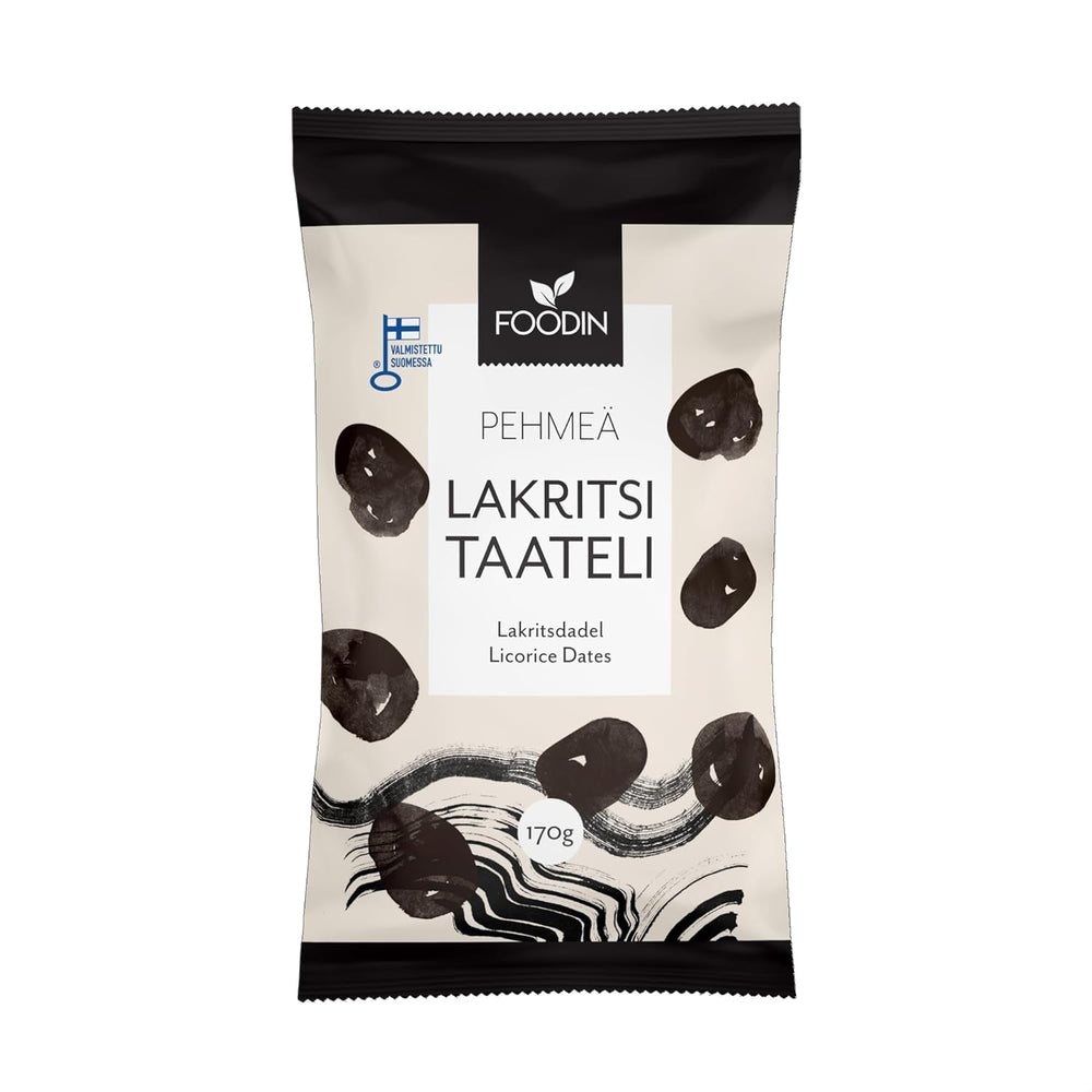 Foodin date Tratamente vegane, fără gluten, moi, dulci și sănătoase Fructe uscate cu pudră de lemn dulce pentru gustări, coacere și multe altele - Fabricat în Vaajakoski (3x170g) Produse deshidratate Naty Shop