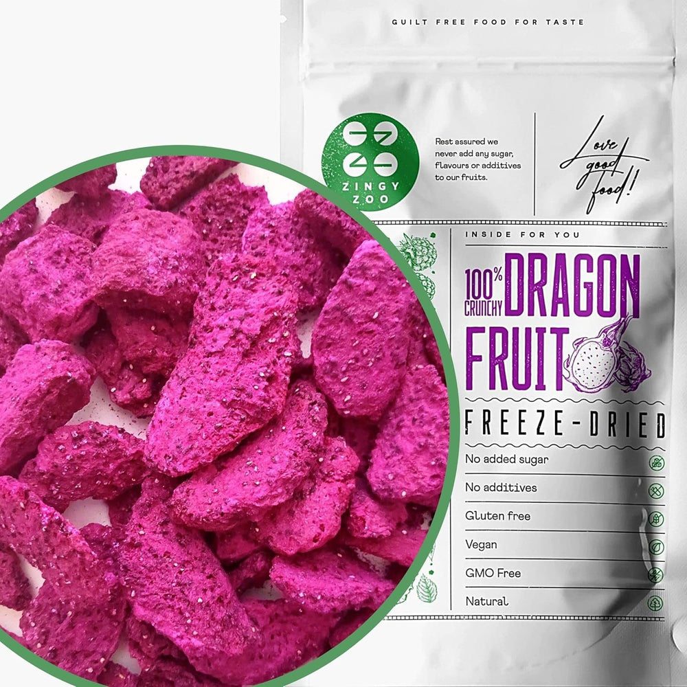 Fructe de dragon uscate liofilizate | Pitaya roz uscată natural Vegan | Potrivit pentru a face pudră de fructe de dragon Pitahaya Smoothie Bowl | Fructe de dragon uscate liofilizate | ZingyZoo (100g) Produse deshidratate Naty Shop 50G
