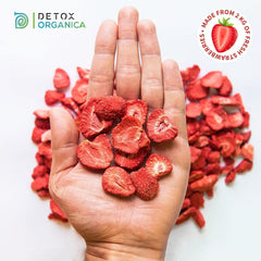 FRUCTE DE STRAWBERRIES FREEZE-DRIED, 100g fructe în felii, 100% fructe uscate - naturale și fără adaos de zahăr sau aditivi, de cea mai înaltă calitate de la Detox Organica Produse deshidratate Naty Shop