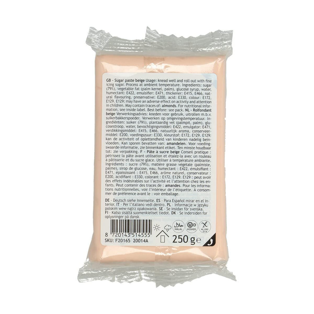 FunCakes Fondant rulat bej natural: ușor de utilizat, neted, flexibil, moale și pliabil, perfect pentru decorarea prăjiturilor, halal, kosher și fără gluten, 250 g Pasta de zahar Naty Shop