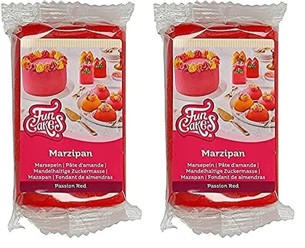 FunCakes pastă de zahăr pe bază de migdale (marțipan olandez) Passion Red: ușor de utilizat și netedă, perfectă pentru decorarea prăjiturilor, halal, kosher și fără gluten. 250 g. (pachet de 2) Pasta de zahar Naty Shop 250 G (pachet de 2)