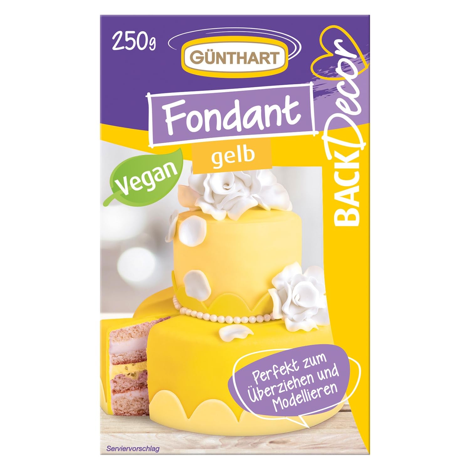 Günthart BackDecor 250 fondant verde, 100% vegan, fără ulei de palmier, rezistent la rupere pentru a acoperi prăjituri și produse de patiserie, potrivit pentru modelare, 1 pachet (1 x 250 g) Pasta de zahar Naty Shop 250 G (1 pachet) Galben