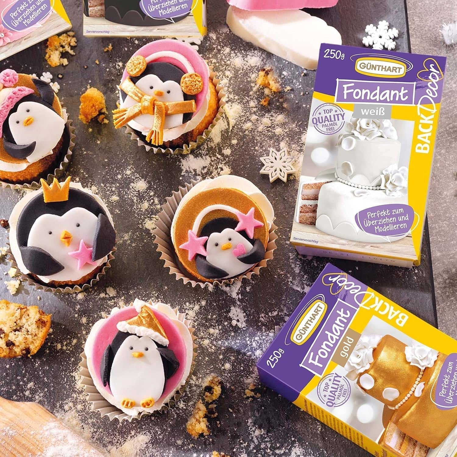 Günthart BackDecor 250 g fondant alb, 100% vegan, fără ulei de palmier, rezistent la rupere pentru a acoperi prăjituri și produse de patiserie, potrivit pentru modelare, pachet de 2 (1 x 250 g) Pasta de zahar Naty Shop