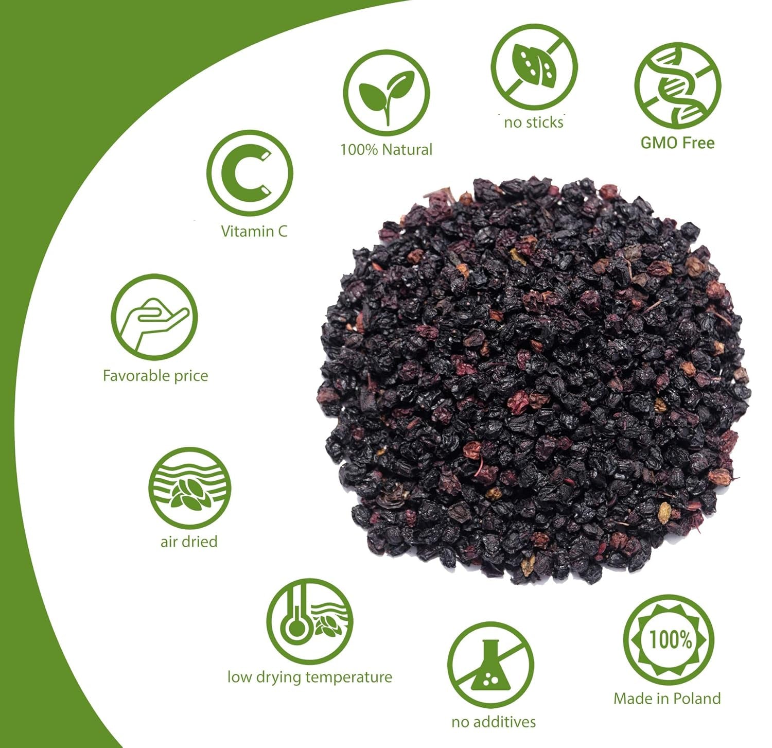HerbaNordPol fructe de soc uscate 1kg PREMIUM, Fructus Sambuci Produse deshidratate Naty Shop