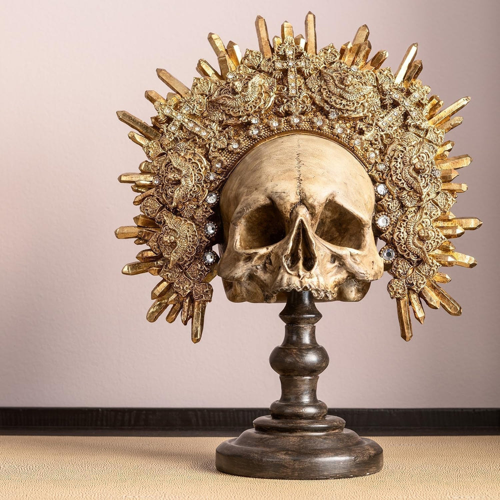 Kare Design obiect decorativ King Skull, maro, sculptură, motiv craniu, craniu decorativ, pictat manual, lucrat manual, unic, 42x34x20 cm (h/w/d) Statuete si sculpturi Naty Shop