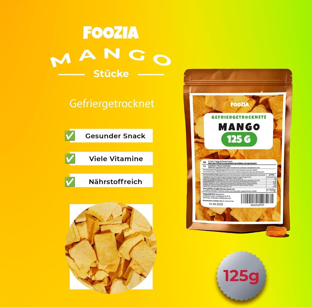 Mango liofilizat bucăți mari Fructe liofilizate Fără aditivi 100% mango natural pur Mango liofilizat Fructe uscate Mango uscat 125g de la Foozia (125g) Produse deshidratate Naty Shop
