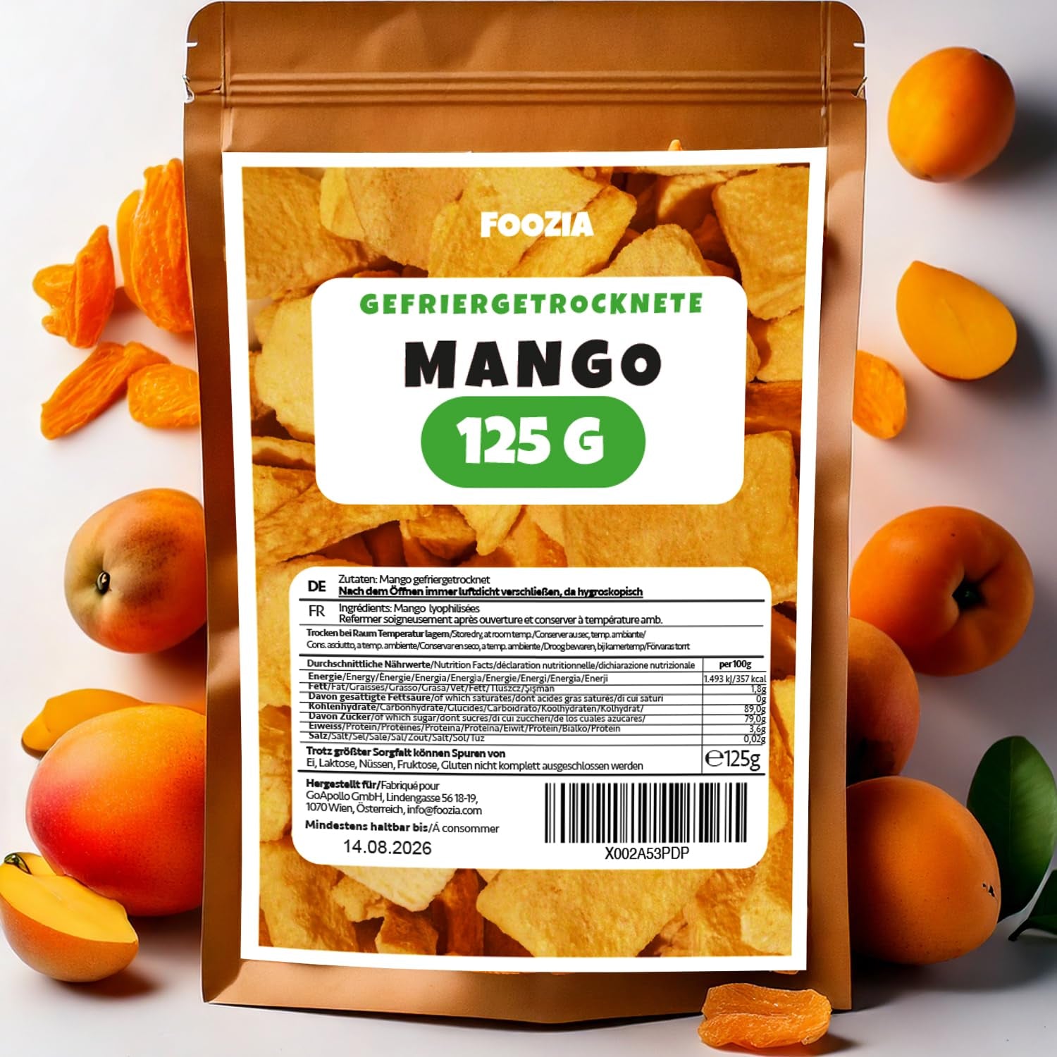 Mango liofilizat bucăți mari Fructe liofilizate Fără aditivi 100% mango natural pur Mango liofilizat Fructe uscate Mango uscat 125g de la Foozia (125g) Produse deshidratate Naty Shop 125G