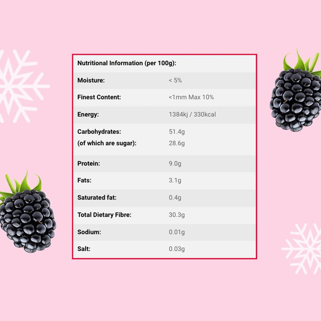 Mure liofilizate întregi 100g - Fructe liofilizate - Fructe uscate liofilizate - Mure întregi liofilizate pentru coacere, decorare prăjituri, gustări, muesli, deserturi Produse deshidratate Naty Shop