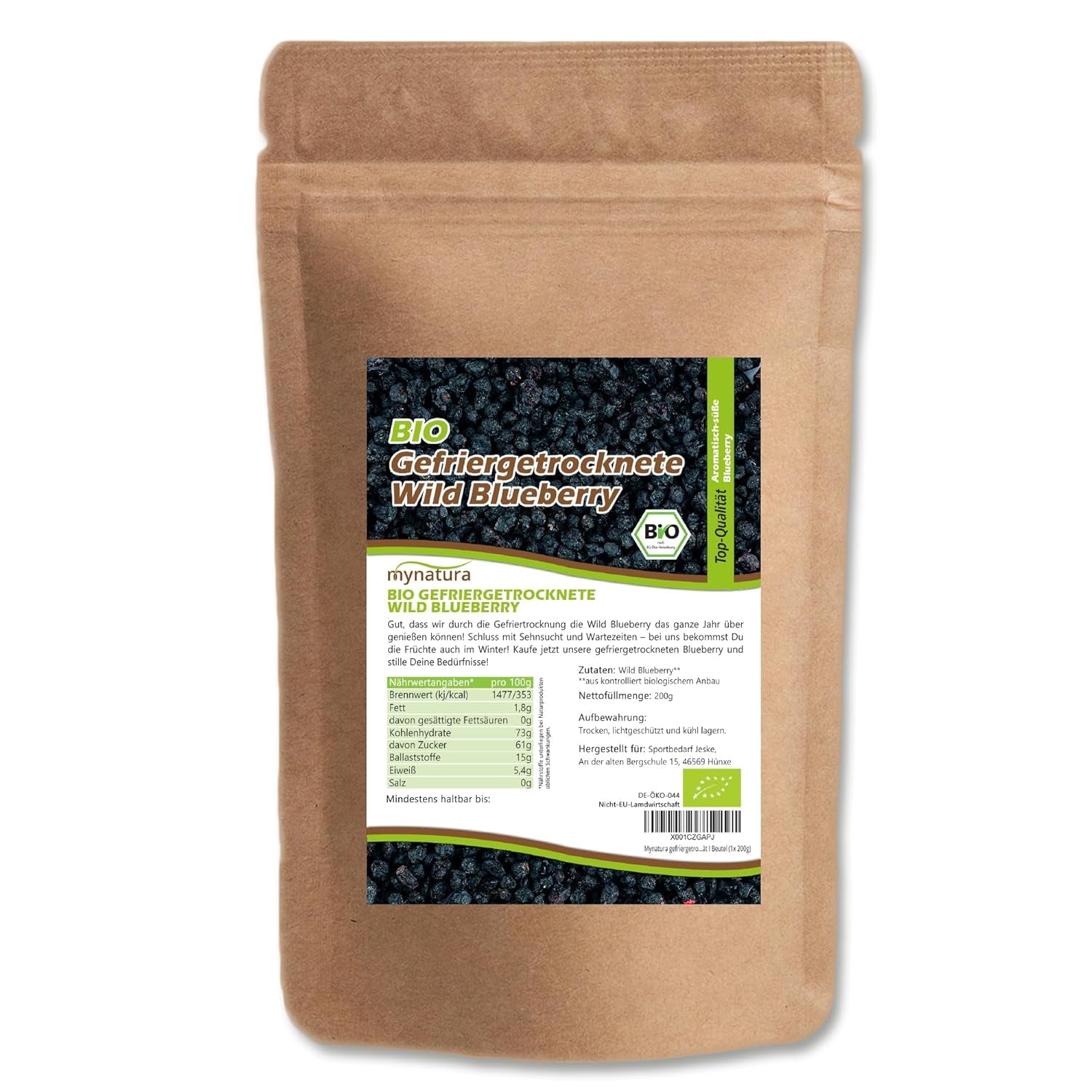 Mynatura afine sălbatice organice liofilizate I Afine I Fructe I Fructe de pădure I Produs natural I Calitate organică I Pungă (1x 200g) Produse deshidratate Naty Shop 200 G (1 pachet)