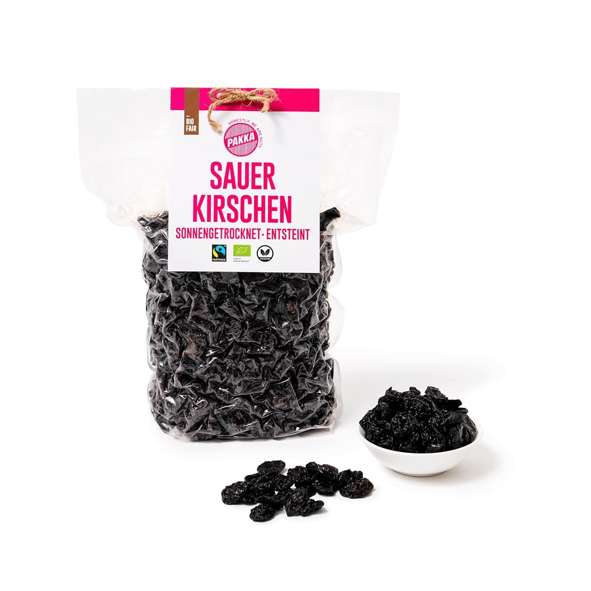 PAKKA - Cireșe organice Fairtrade uscate la soare 750g, cireșe organice recoltate sălbatice, neulei, neîndulcite direct de la micii fermieri din Samarkand, Uzbekistan, vegan, 750g Produse deshidratate Naty Shop Varianta 1: 750 G (1 pachet)