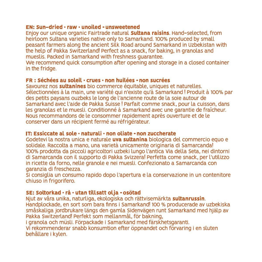 PAKKA - Sultane Sultana organice Fairtrade 1kg, fără semințe, fără coajă și uscate la soare Sultane Sultana din Samarkand Uzbekistan 1000g Produse deshidratate Naty Shop