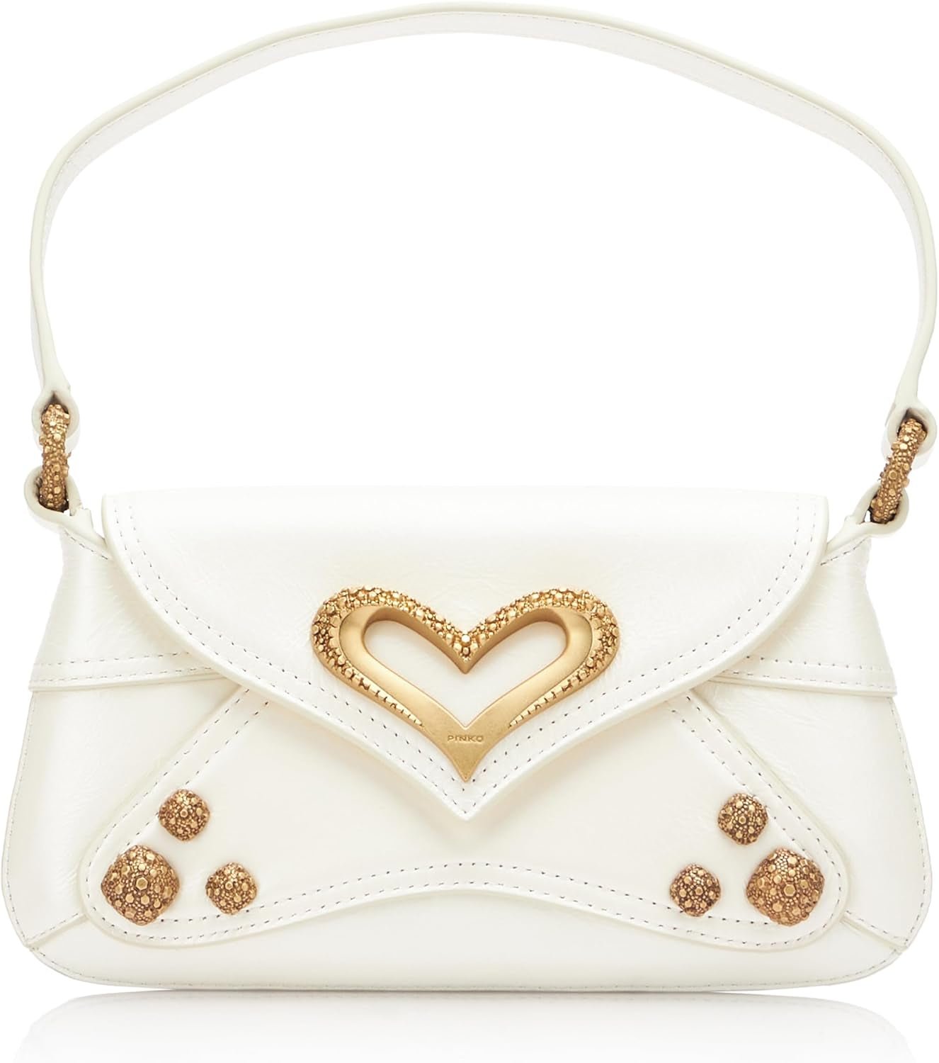 Pinko Ladies 520 Umăr Baby Naplack Geantă Vintage Genti Femei Naty Shop Z14M_Mătase albă-Cocolată aur