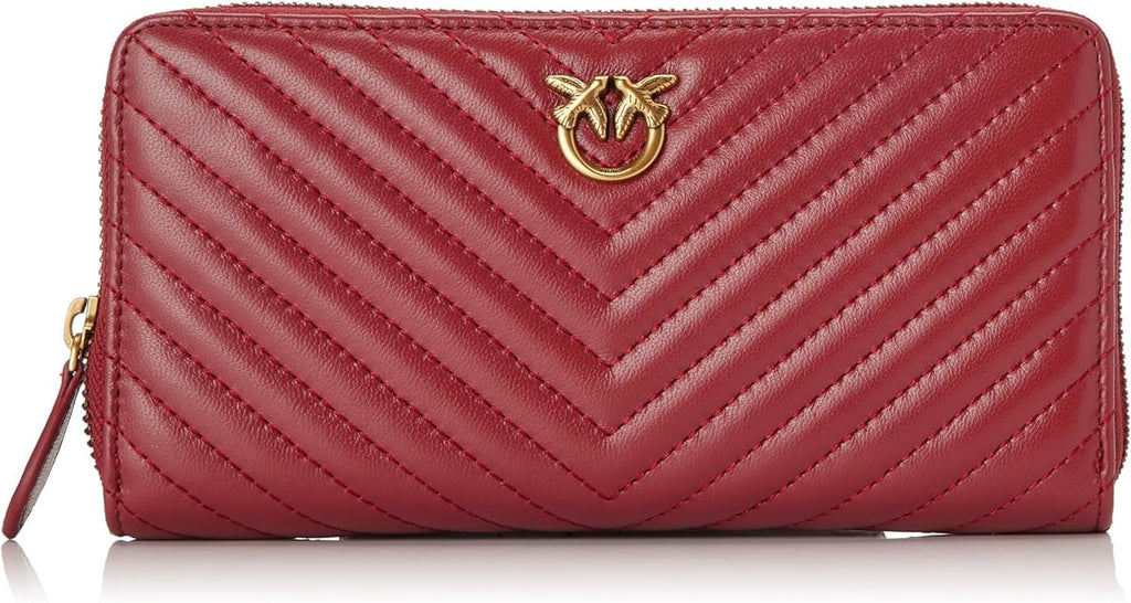 Pinko Women's Ryder Zip Around Sheep Nappa C Travel Accessories Wallet Portofel Femei Naty Shop R40Q_Roșu închis-Aur antic O mărime se potrivește tuturor