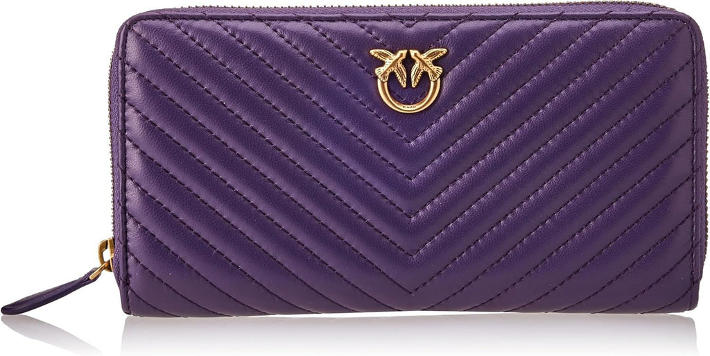 Pinko Women's Ryder Zip Around Sheep Nappa C Travel Accessories Wallet Portofel Femei Naty Shop W84Q_Violet Uva-Antique Gold U
