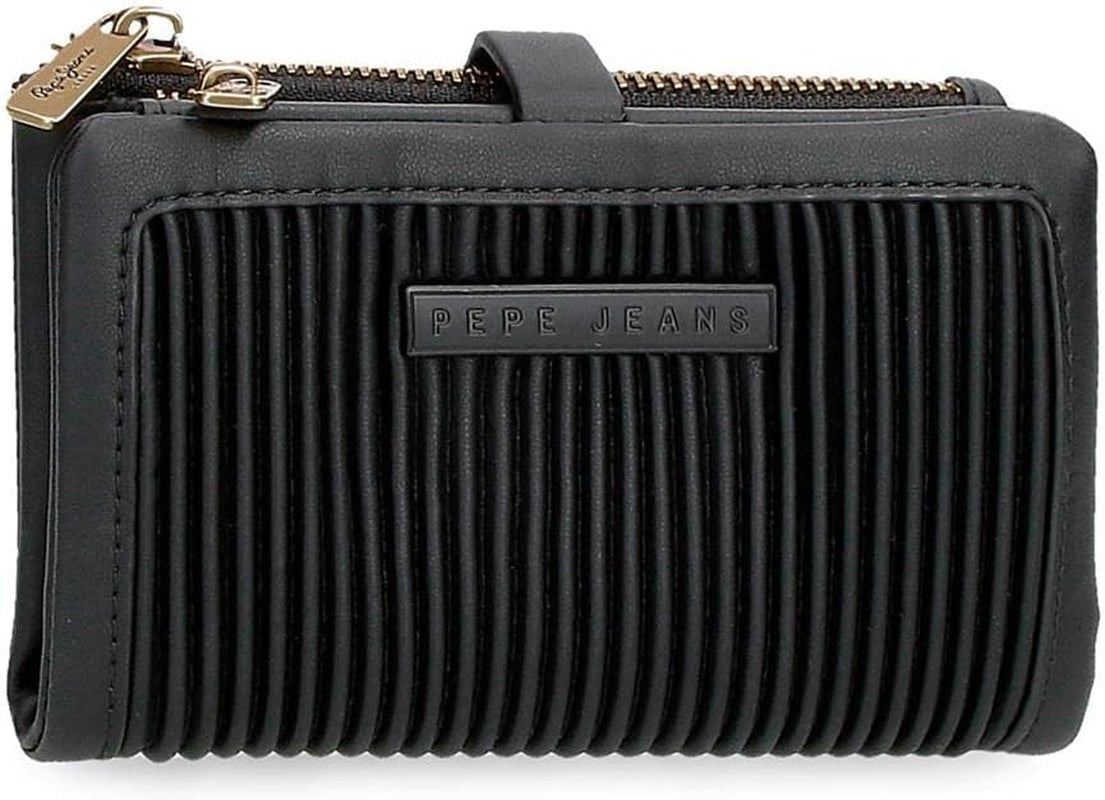 Portofel Pepe Jeans Aurora trei compartimente negru 17.5 x 9.5 x 2 cm piele artificială Portofel Femei Naty Shop Negru Portofoliu 15
