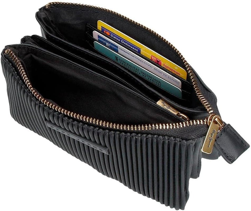 Portofel Pepe Jeans Aurora trei compartimente negru 17.5 x 9.5 x 2 cm piele artificială Portofel Femei Naty Shop