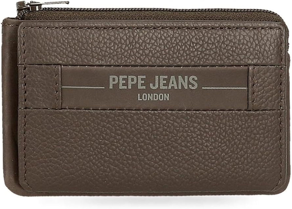 Portofele și portmonee Pepe Jeans Checkbox din piele de vacă, negru, maro, albastru și gri Portofel Barbati Naty Shop Maro Suport de card