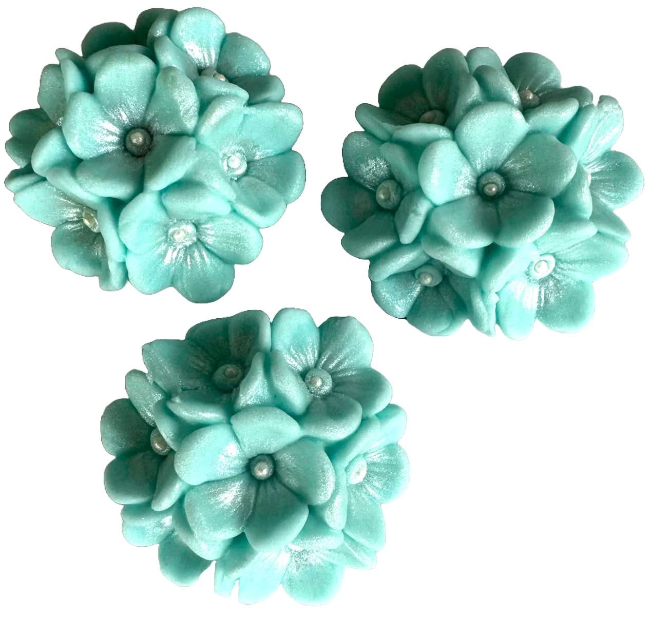 Set 3 decoratiuni comestibile din zahar, Flori bleu Decoratiuni din Pasta de Zahar Nati Shop
