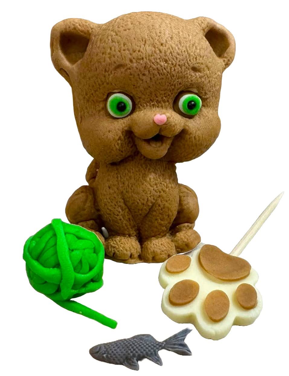 Set 4 decoratiuni comestibile din zahar, Pisicuta jucausa Decoratiuni din Pasta de Zahar Nati Shop