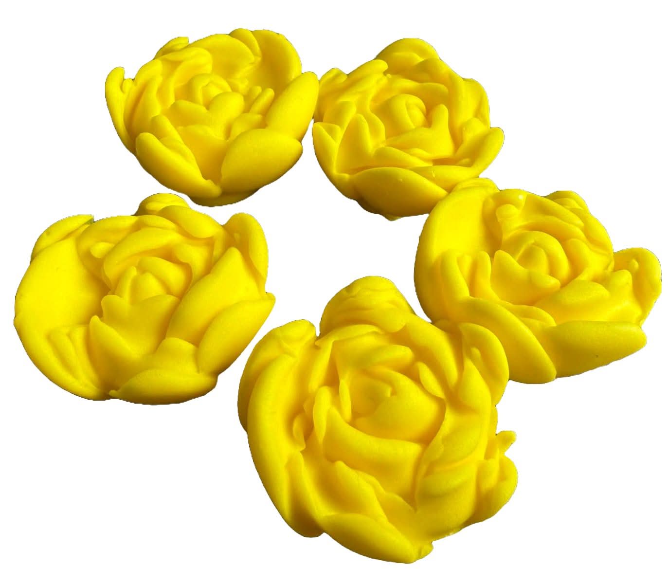 Set 5 decoratiuni comestibile din zahar, Trandafiri galbeni Decoratiuni din Pasta de Zahar Nati Shop