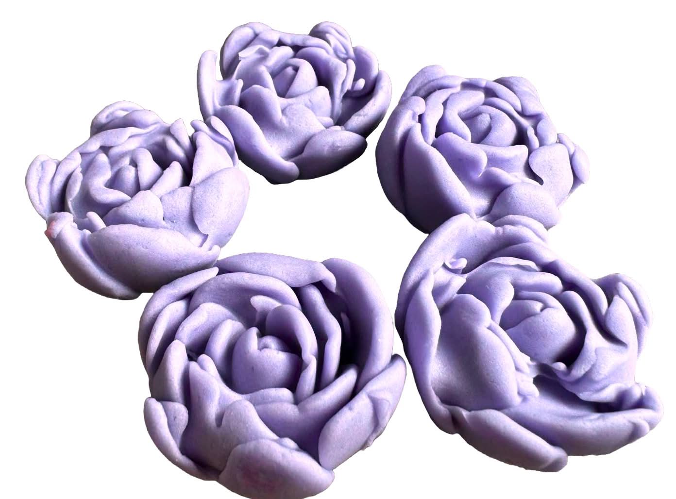 Set 5 decoratiuni comestibile din zahar, Trandafiri mov lila Decoratiuni din Pasta de Zahar Nati Shop