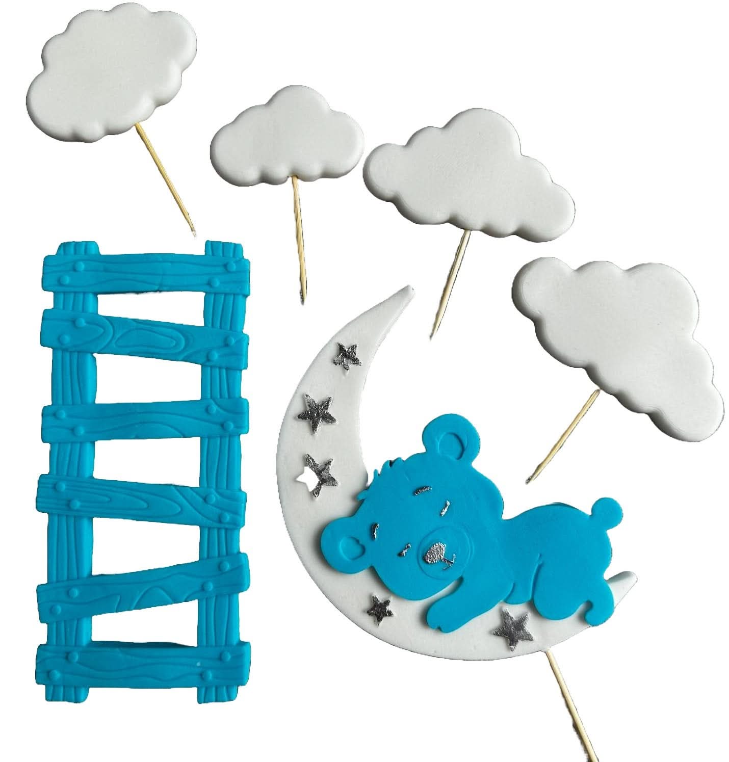 Set 6 decoratiuni comestibile din zahar, Botez Decoratiuni din Pasta de Zahar Nati Shop