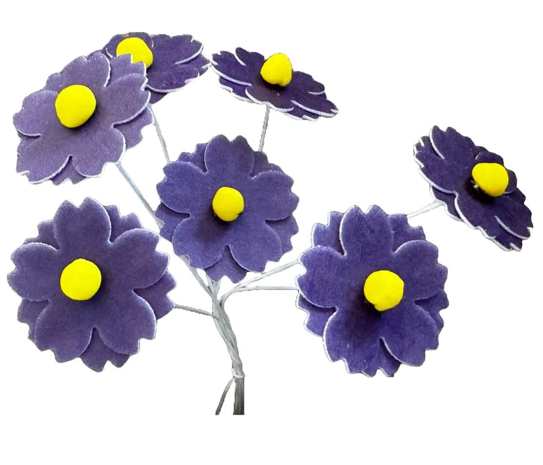 Set 7 decoratiuni comestibile din vafa de napolitana, Flori mov Decoratiuni din Pasta de Zahar Nati Shop