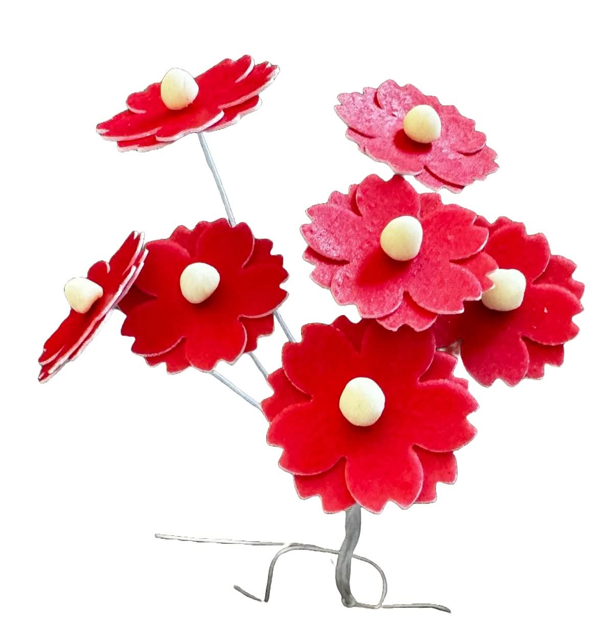 Set 7 decoratiuni comestibile din vafa de napolitana, Flori rosii Decoratiuni din Pasta de Zahar Nati Shop