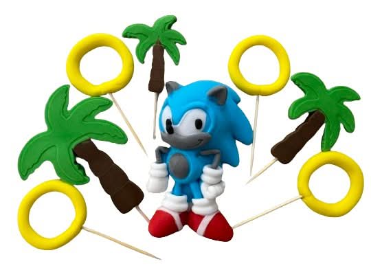 Set 8 decoratiuni comestibile din zahar, Sonic Decoratiuni din Pasta de Zahar Nati Shop