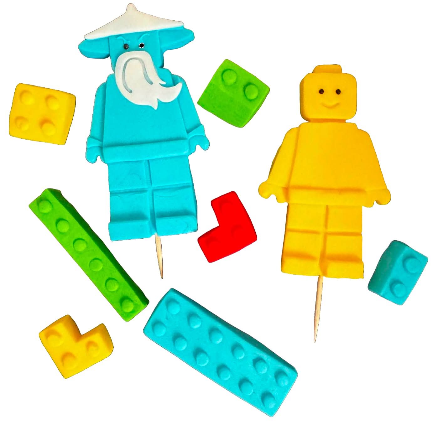 Set 9 decoratiuni comestibile din zahar, Lego Decoratiuni din Pasta de Zahar Nati Shop