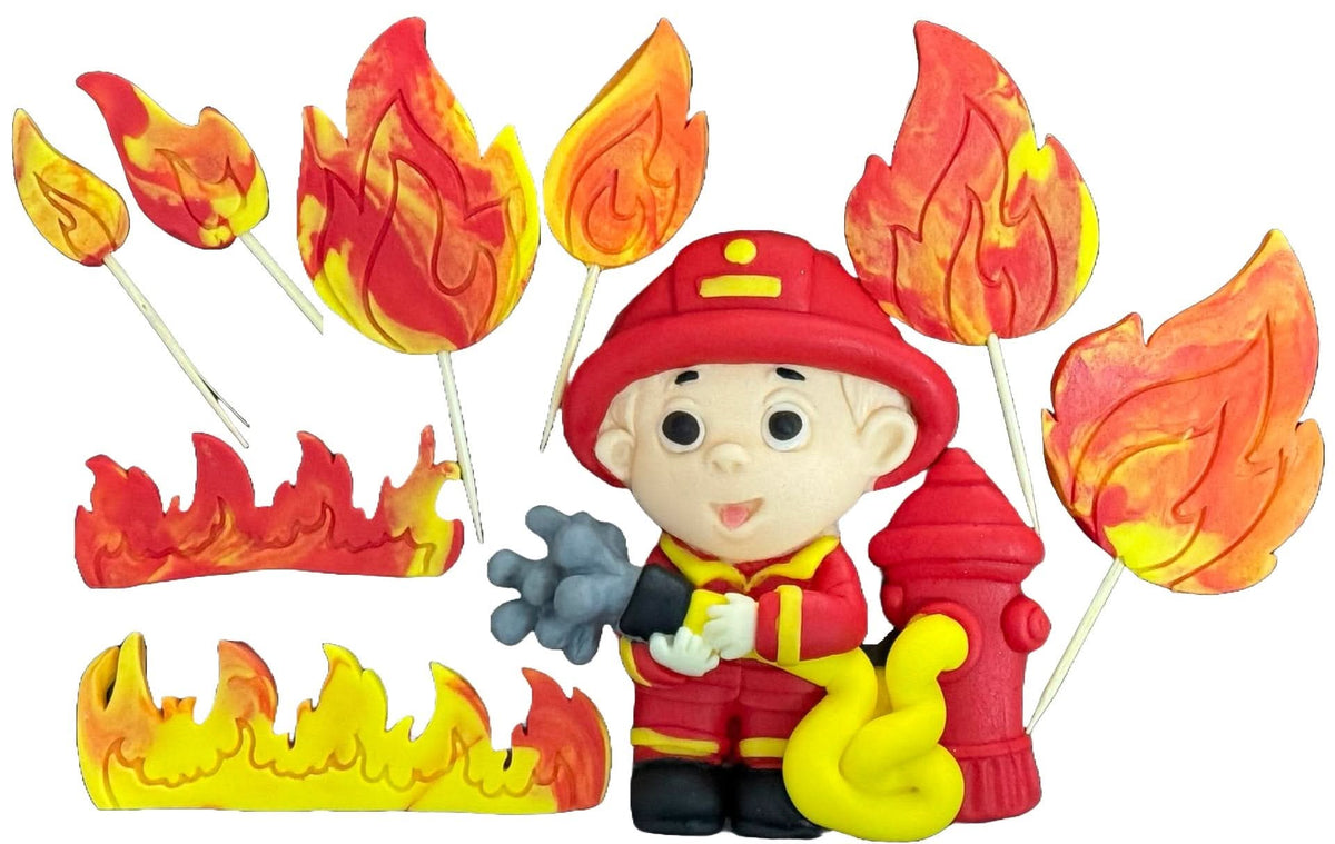 Set 9 decoratiuni comestibile din zahar, Pompier Decoratiuni din Pasta de Zahar Nati Shop
