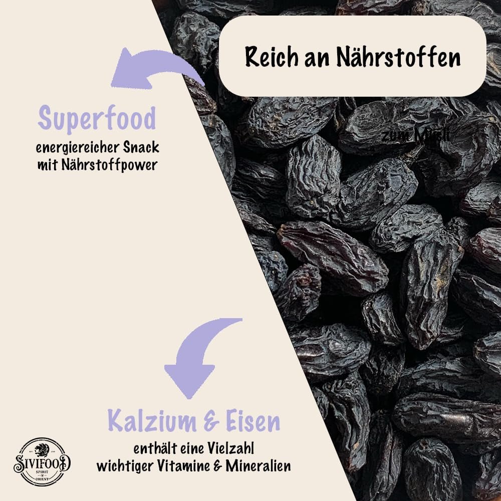 SIVIFOOD sultane negre jumbo 300g - sultane negre mari și delicioase de calitate superioară, uscate în mod natural struguri dulci fructiferi nesulfurați neîndulciți neîndulciți fără ulei fără aditivi Kishmish Produse deshidratate Naty Shop