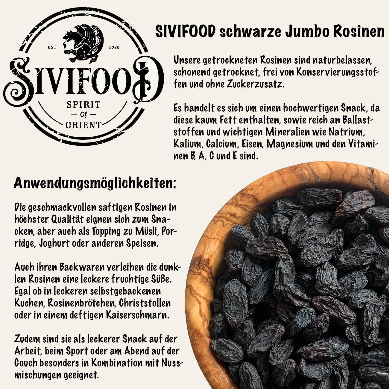 SIVIFOOD sultane negre jumbo 300g - sultane negre mari și delicioase de calitate superioară, uscate în mod natural struguri dulci fructiferi nesulfurați neîndulciți neîndulciți fără ulei fără aditivi Kishmish Produse deshidratate Naty Shop