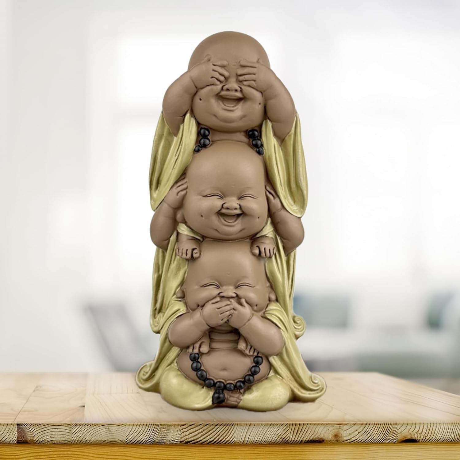 Statuie 3 Buddha râzând - Nu vezi nimic - Nu auzi nimic - Nu spui nimic - Baby Buddha Ansamblu simbolic - Stare de spirit pașnică și veselă - Decor Zen -H 18 cm - Zen'Light Statuete si sculpturi Naty Shop