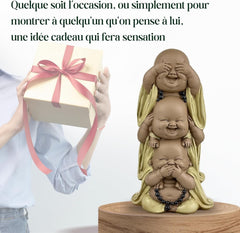 Statuie 3 Buddha râzând - Nu vezi nimic - Nu auzi nimic - Nu spui nimic - Baby Buddha Ansamblu simbolic - Stare de spirit pașnică și veselă - Decor Zen -H 18 cm - Zen'Light Statuete si sculpturi Naty Shop