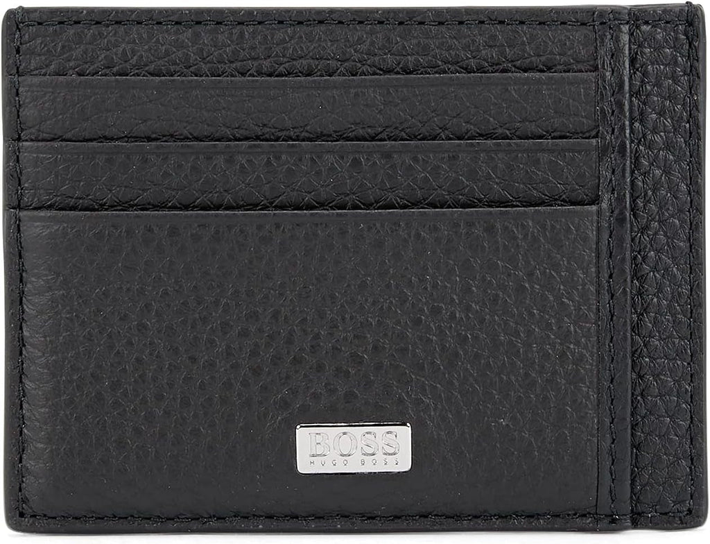 Suport de card BOSS Crosstown S card N pentru bărbați din piele italiană cu logo argintiu Portofel Barbati Naty Shop Negru1 Onesi