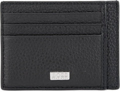 Suport de card BOSS Crosstown S card N pentru bărbați din piele italiană cu logo argintiu Portofel Barbati Naty Shop Negru1 Onesi