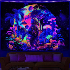 Tapiserie alishomtll black light astronaut mushroom fluorescent botanical Casa - Accesorii si Decoratiuni Naty Shop