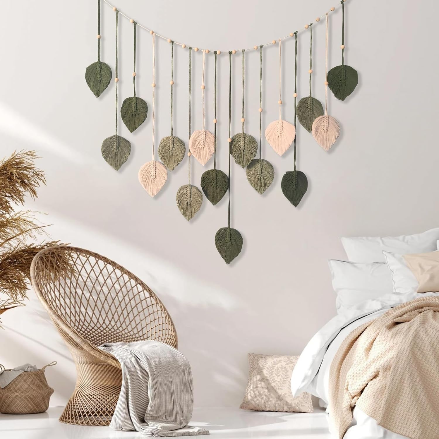 Tapiserie decorare margele lemn frunze design Casa - Accesorii si Decoratiuni Naty Shop