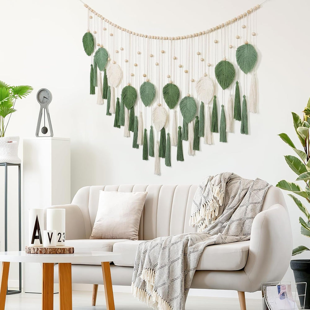 Tapiserie dremisland mare bej frunze verzi ciucure Casa - Accesorii si Decoratiuni Naty Shop