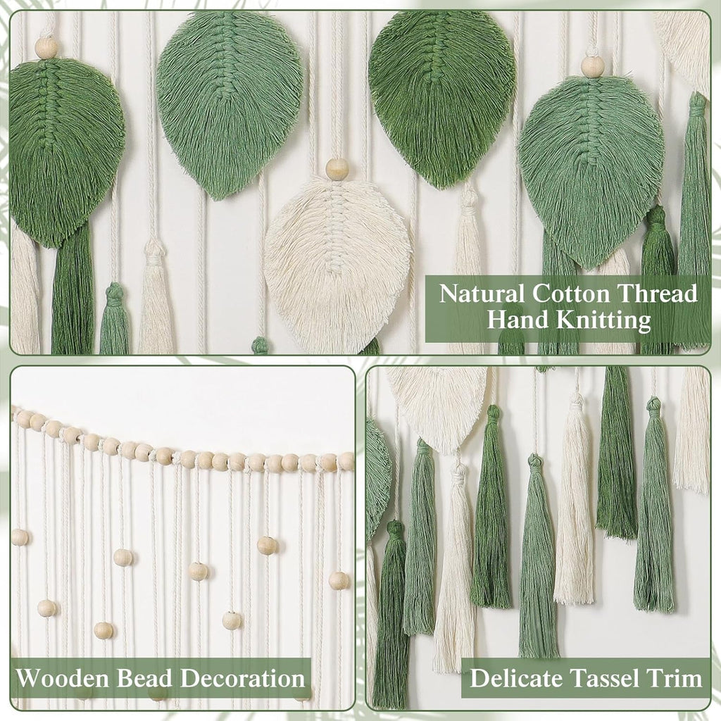 Tapiserie dremisland mare bej frunze verzi ciucure Casa - Accesorii si Decoratiuni Naty Shop