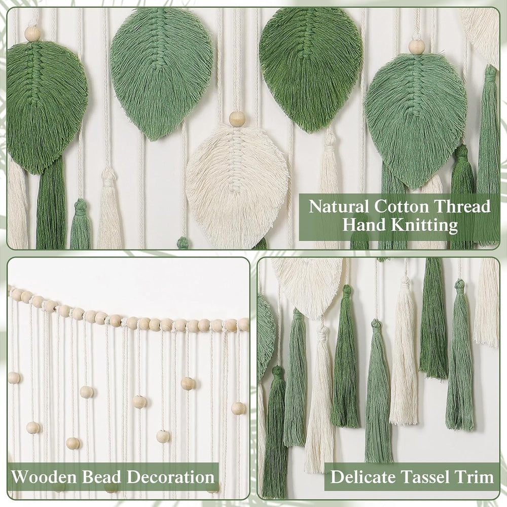 Tapiserie dremisland mare bej frunze verzi ciucure Casa - Accesorii si Decoratiuni Naty Shop