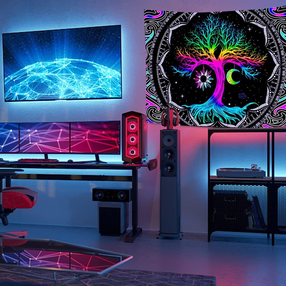 Tapiserie fluorescent tree life psychedelic moon Casa - Accesorii si Decoratiuni Naty Shop