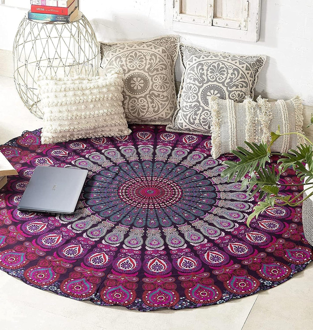 Tapiserie india prosop plaja rotund mandala hippie violet Casa - Accesorii si Decoratiuni Naty Shop