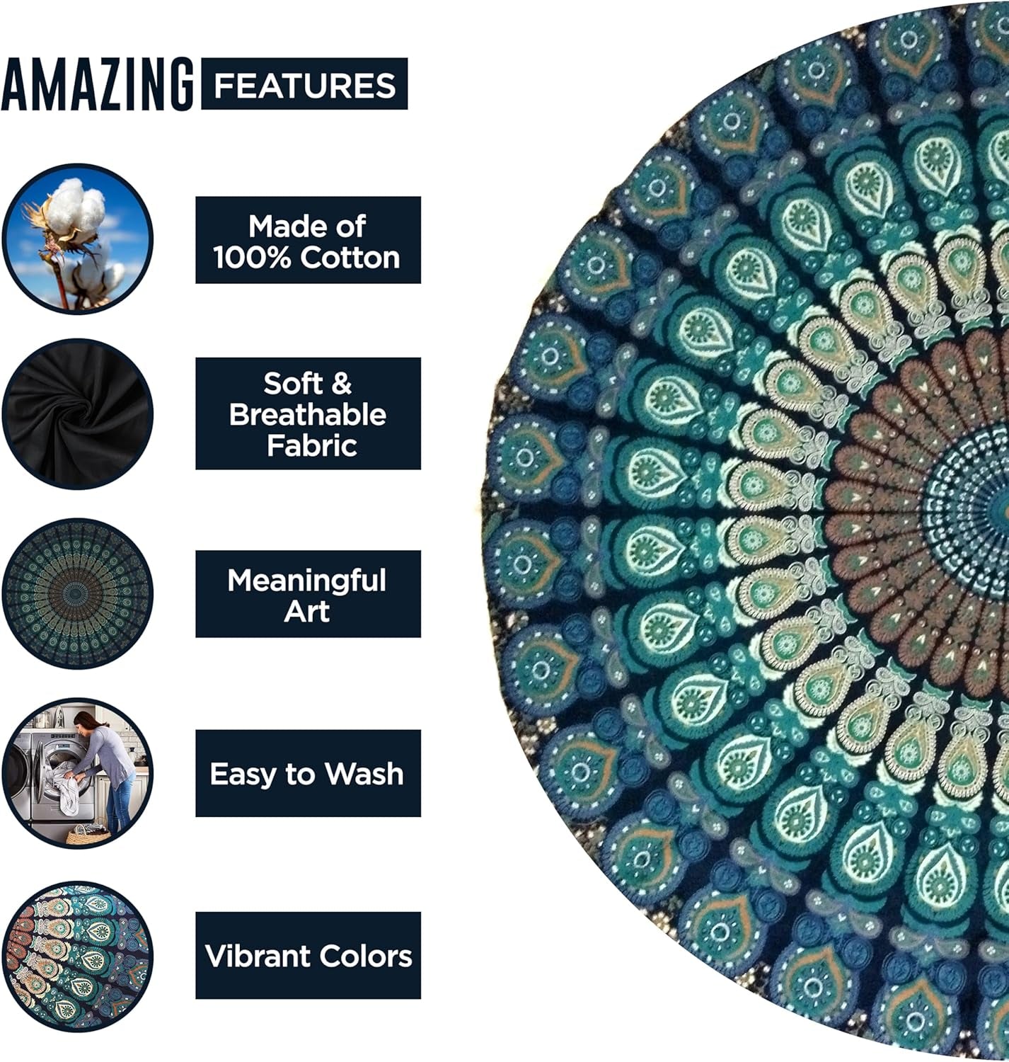 Tapiserie india prosop plaja rotund mandala hippielarge indian Casa - Accesorii si Decoratiuni Naty Shop