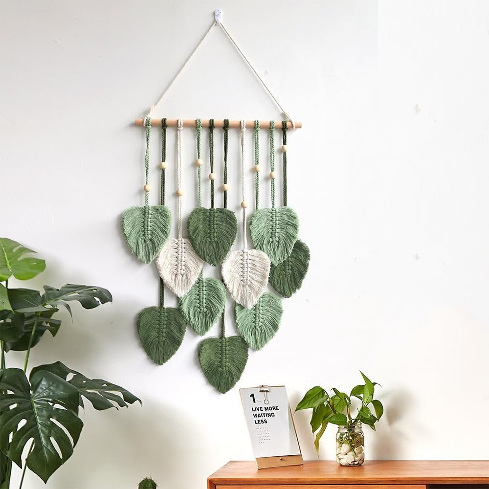 Tapiserie manual margele lemn frunze verzi Casa - Accesorii si Decoratiuni Naty Shop